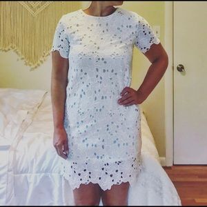 White lace eyelet mini dress